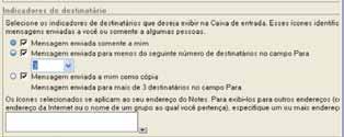 Círculo todo azul: são emails enviados só para você; Círculo branco / azul: são e-mails enviados para você e