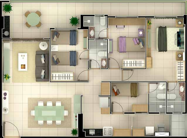 Tipologia de Apartamentos Apartamento Tipo G2 (118,08m²): 3 Suítes sendo uma delas reversível, Cozinha, Sala