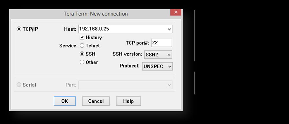 Figura 7 Acesso Console ou Remoto via Tera Term Caso o acesso seja realizado utilizando a interface MGMT, ure o notebook/desk com um endereço IP da mesma rede do equipamento ou o conecte a um