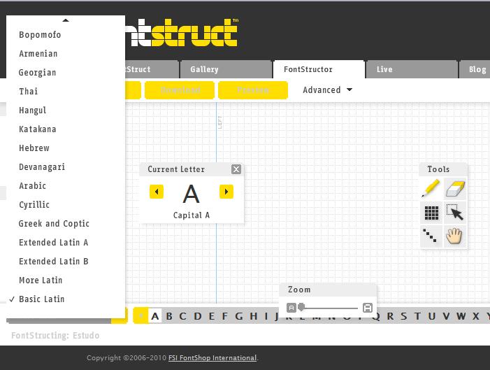 Figura 10. Menu do fontstruct para selecção do tipo de alfabeto 11.