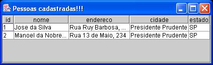 Exemplo: criando um Jtable de acordo com o resultado da consulta private void mostraresultado(resultset rs) throws SQLException{ Vector cabecalho = new Vector(); Vector tuplas = new Vector(); try{