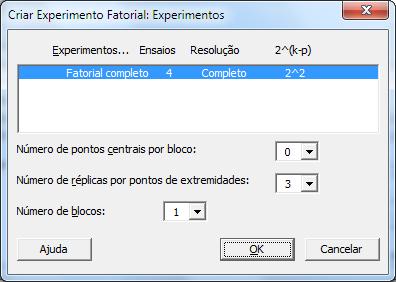 Planejar um experimento 7. Clique em Experimentos. A área na parte de cima da subcaixa de diálogo mostra os experimentos disponíveis para o tipo de experimento e número de fatores selecionados.