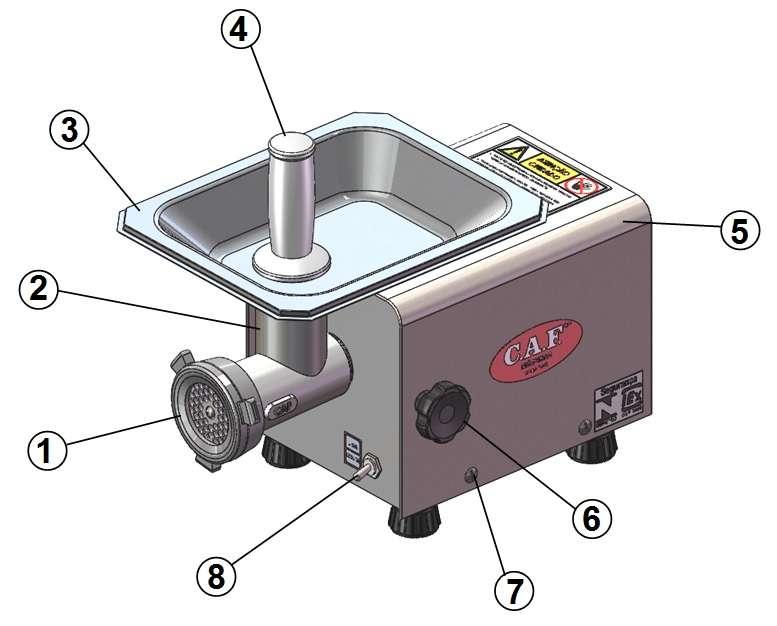 1.3 Principais componentes Fig. 1 1. Volante 2. Bocal 3. Bandeja 4.