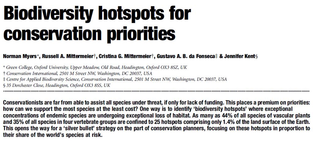 Hotspots (Myers et al. 2000) >0.