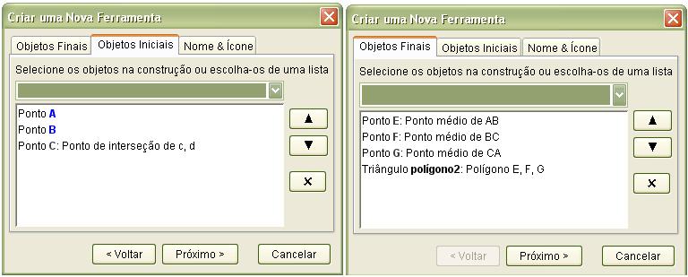 Figura 5: Objetos iniciais e finais Em seguida, clica-se na aba Nome & ícone, escolha um nome qualquer para esta nova ferramenta e será criado um ícone