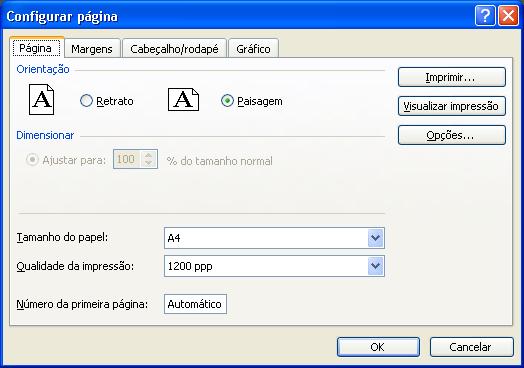 Clique no botão Configurar (K) para configurar como será impresso a planilha.