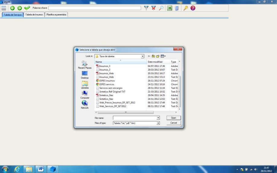 As tabelas no formato TXT serão abertas mais rapidamente do que as tabelas em PDF, pois essa última será convertida antes em TXT para que o inapi possa abrir.