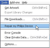 13 Reparar o leitor através do Philips Songbird Dica Depois de reparar o leitor, a partição do CD-ROM e o programa de instalação do Philips Songbird são removidos do leitor.
