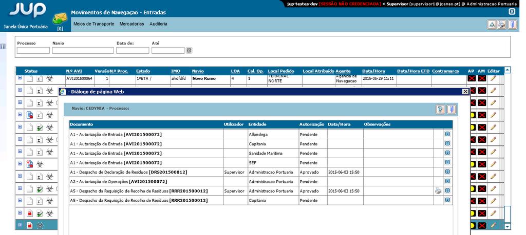 Certificado MARPOL Foi desenvolvida uma nova funcionalidade para permitir a impressão do Certificado MARPOL na lista das autorizações.