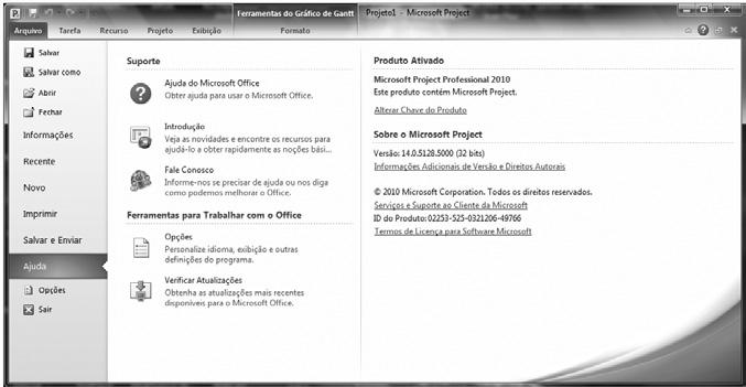 8 Parte 1 Um projeto simples Neste exercício, você navegará para o modo de exibição Backstage e verá suas partes principais. 1. Clique na guia Arquivo. O Project exibe o modo de exibição Backstage. 2.