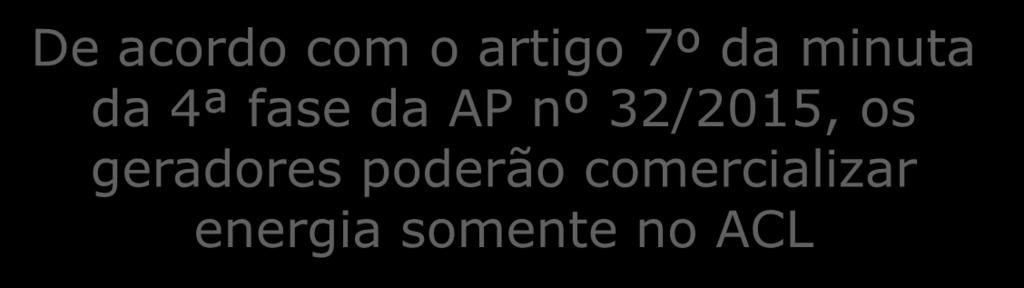 1º da MP nº 688/2015, ao longo da extensão da concessão, as geradoras poderiam comercializar energia no ACR ou no ACL X De acordo com o