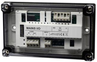 MAINS I/O Módulo de Entrada/Saída de 1 canal MAINS I/O é um dispositivo totalmente monitorizado que permite a interligação de sistemas externos ao sistema de deteção de incêndio através de um contato