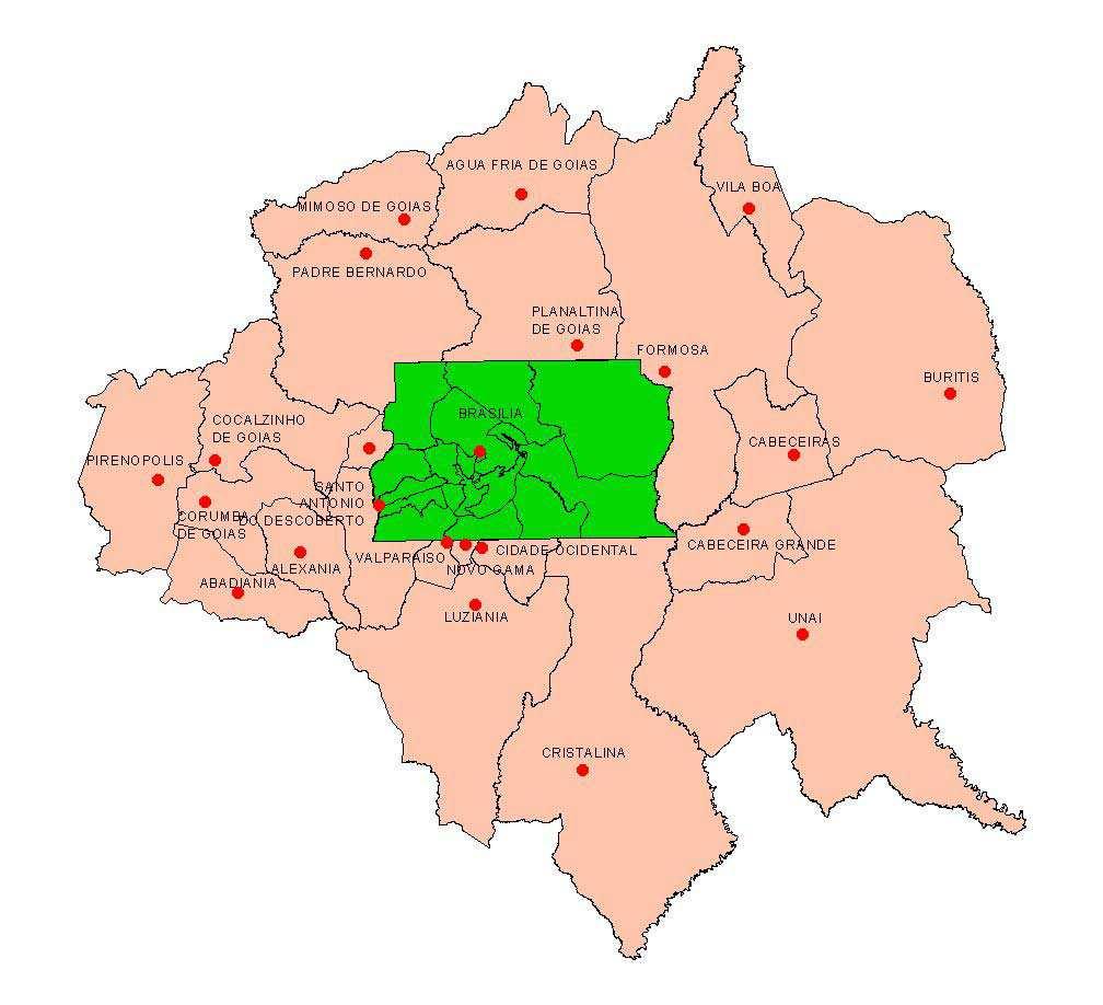 Figura 01: Mapa da Região Integrada de Desenvolvimento do Distrito Federal e Entorno RIDE. Legenda Distrito Federal RIDE Fonte: Secretaria do Estado de Transportes do Distrito Federal.
