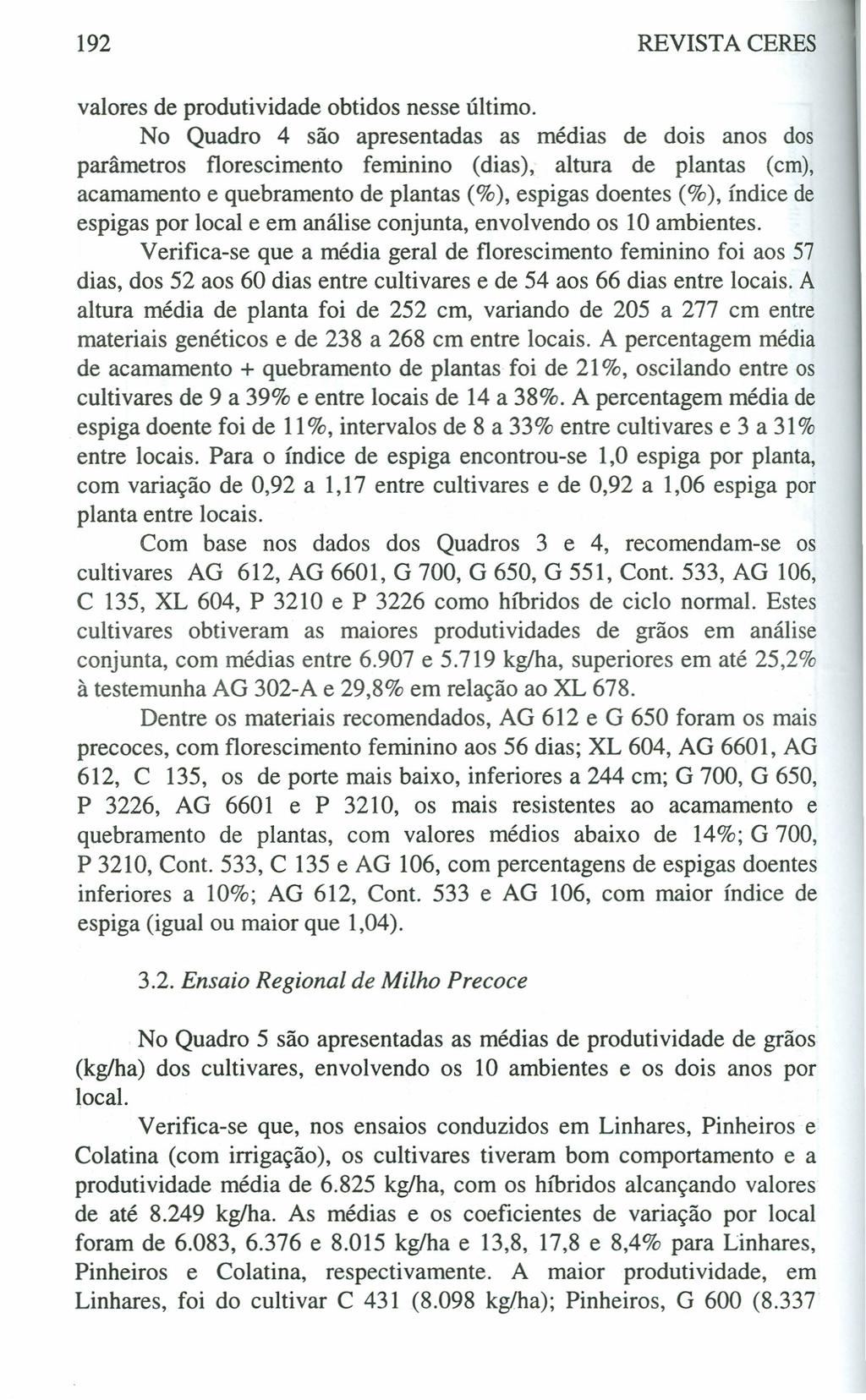 192 REVISTA CERES valores de produtividade obtidos nesse último.