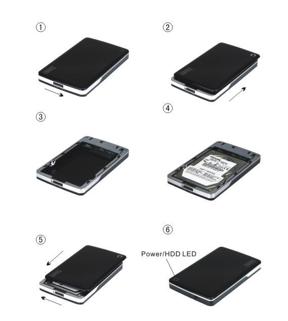 IV. Instalar o equipamento 1. Deslocar o botão de comutação para a posição [OPEN](ABRIR). 2. Deslocar a tampa superior na direcção da tomada USB. 3. Retirar a tampa superior. 4.