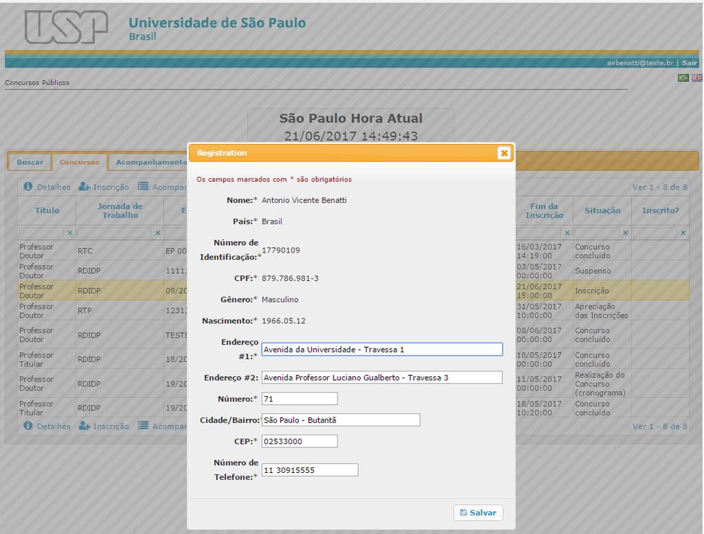 Caso tenha necessidade de alterar dados pessoais ou substituir arquivos anexados,