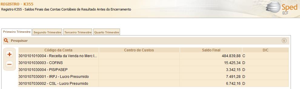 Na ECF, Localize o registro K355: 1.2.