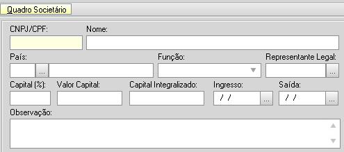 Para informar o quadro societário, acesse o menu de Cadastros Empresa, para que seja exibida a tela