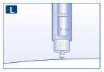 Use a técnica de injeção indicada por seu médico ou enfermeiro. K. Injete a dose pressionando completamente o botão injetor até que o 0 (zero) fique alinhado com o indicador.