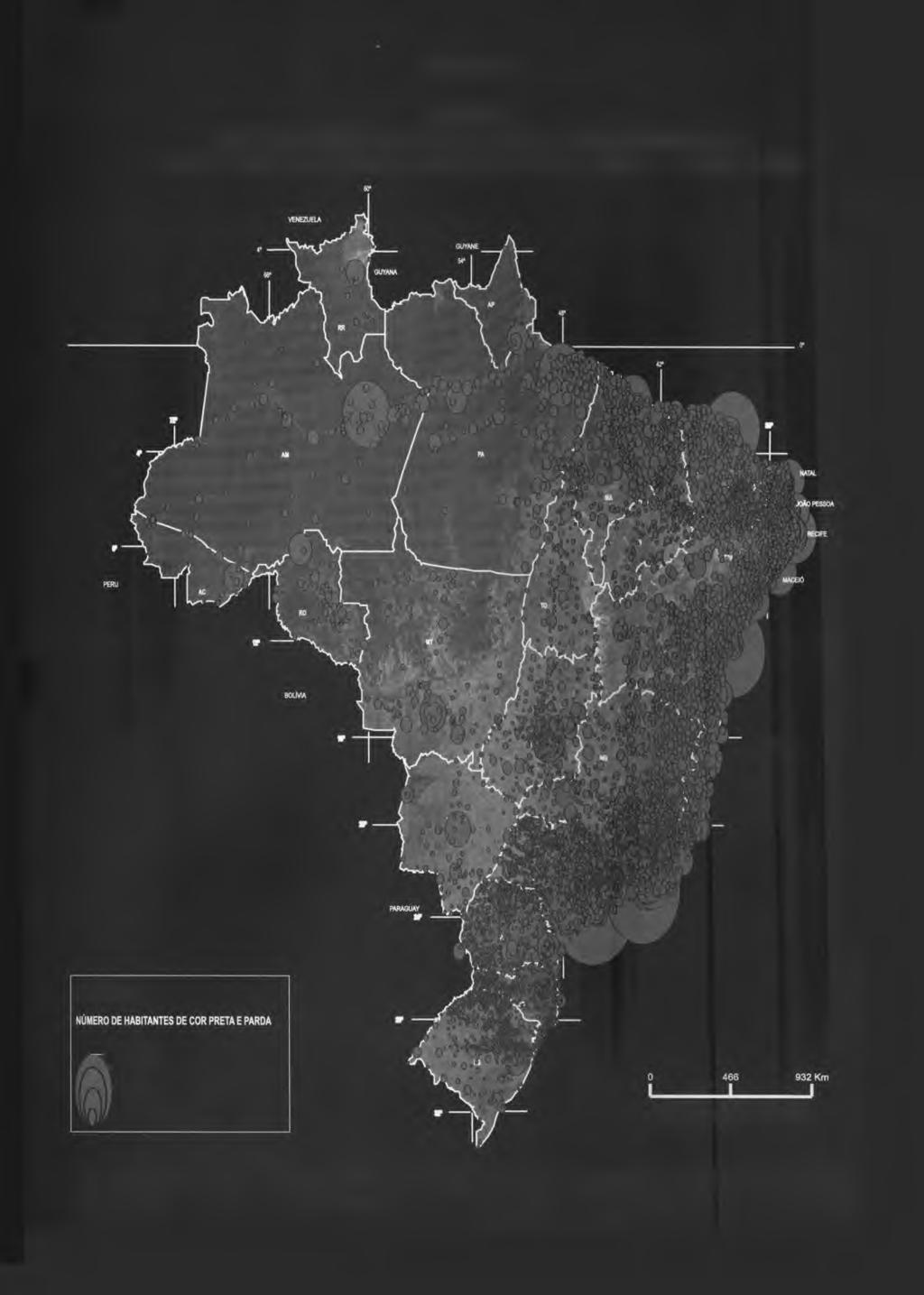 MAPA 04 BRASIL DISTRIBUIÇÃO DA POPULAÇÃO CARACTERIZADA COMO PRETA E PARDA POR MUNICÍPIO - IBGE - CENSO 2000 SURINAME COLOMBIA OCEANO ATLÂNTICO O' OCEANO ATLÂNTICO LEGENDA --------- ---3133315 1837469