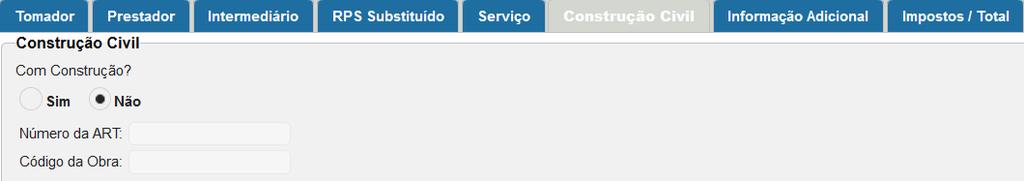 A aba Construção Civil deve ser preenchida apenas se sua empresa prestar serviços de construção civil.