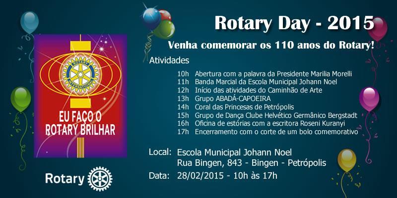 Convite - Rotary Day Os Rotary Clubes: Glória, Botafogo, Rio de Janeiro, Urca e Vila Isabel, tem o prazer de convidar V.S.