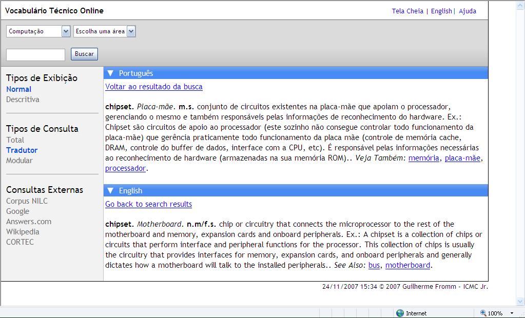Figura 8. Termo chipset, tipo de exibição normal, tipo de consulta tradutor 4.