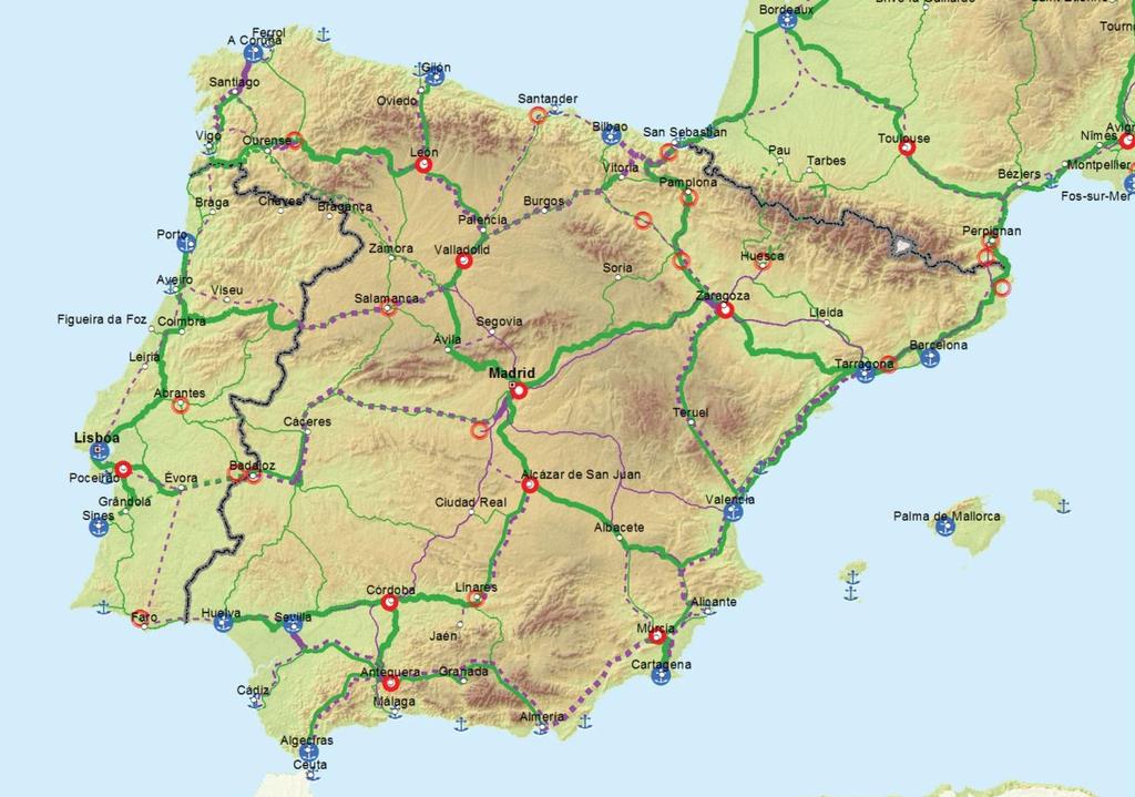 REDE TRANSEUROPEIA DE TRANSPORTES (RTE-T) Componente ferro - marítima Especificações: Rede Global Electrificação ERTMS