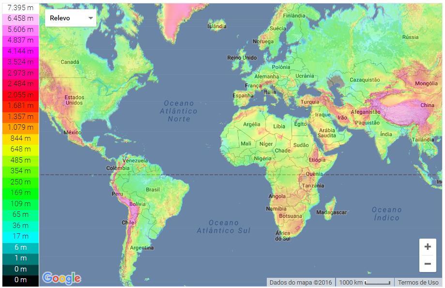 Ótimo Mapa Topográfico do Mundo Grátis!