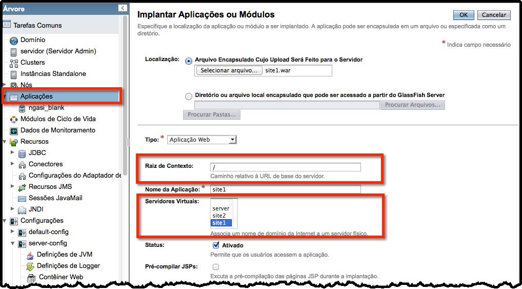 4) Uma vez criados os servidores virtuais, vá em "Aplicações" e implante um novo aplicativo. 4.