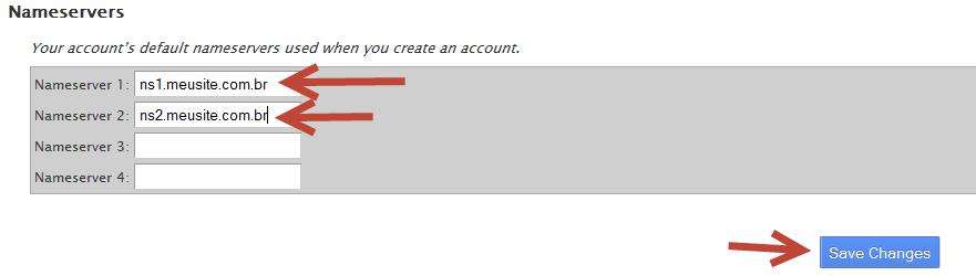 do seu domínio principal, sempre) e clicar em "Save Changes"; 4) Ao criar novos domínios com os DNS, vá em Account