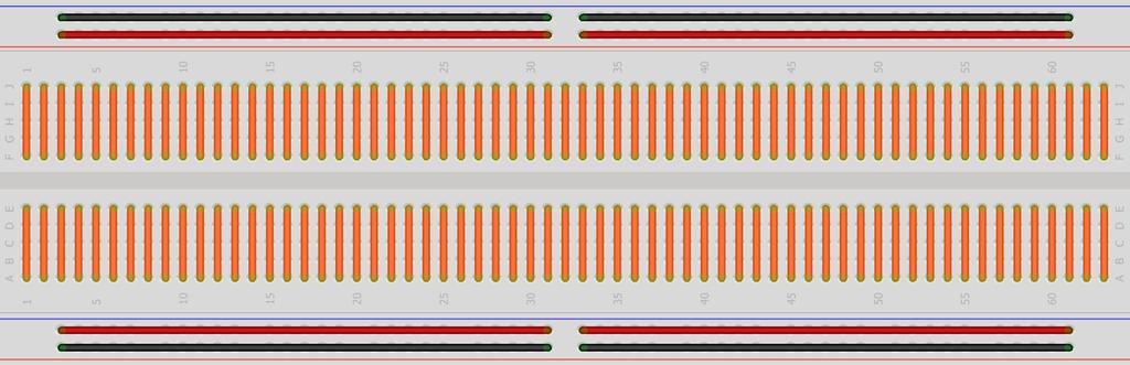 Protoboard / breadboard As ilhas no centro da placa estão conectadas