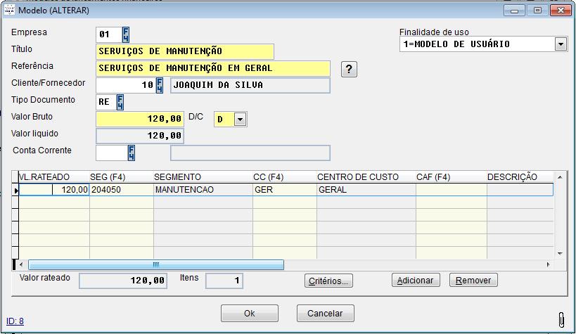 Criando um modelo Criar um modelo é simples e auxilia no preenchimento de futuros lançamentos.