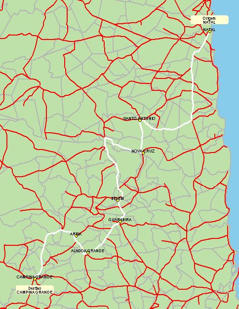 Figura 2: Itinerário secundário 1 da ligação Campina Grande/PB Natal/RN Tabela 3: Itinerário secundário 1da ligação Campina Grande/PB Natal/RN Extensão Situação de UF Rodovia (km) Trecho NATAL RN - -