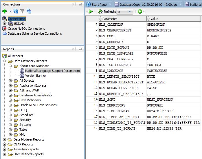 Painel Reports Lista relatórios sobre BD e seus objetos. Relatório selecionado é mostrado em painel à direita.