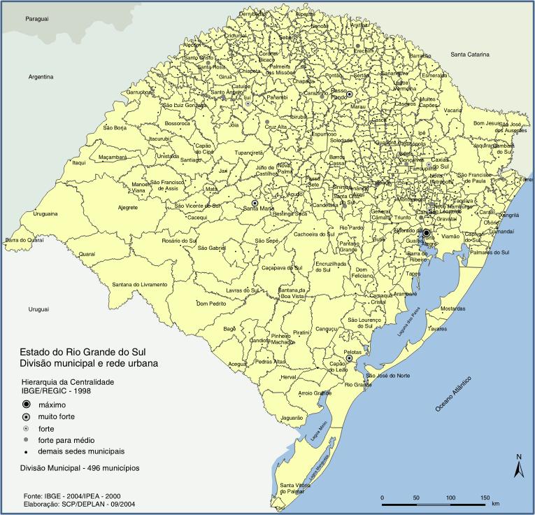 Divisão política Divisão municipal e rede urbana do Área territorial do estado do Rio Grande do Sul: 281.