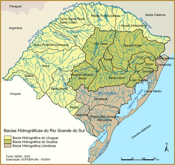 Bacias hidrográficas Bacias hidrográficas do O território gaúcho é formado por três grandes bacias hidrográficas: Bacia do Uruguai que faz parte da Bacia do Rio da Prata e abrange cerca de 57% da
