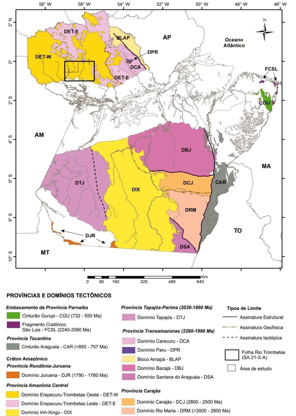 Contexto Geológico Regional 26 Figura 5 - Províncias e domínios tectônicos do Estado do Pará, com destaque às áreas da Folha Rio
