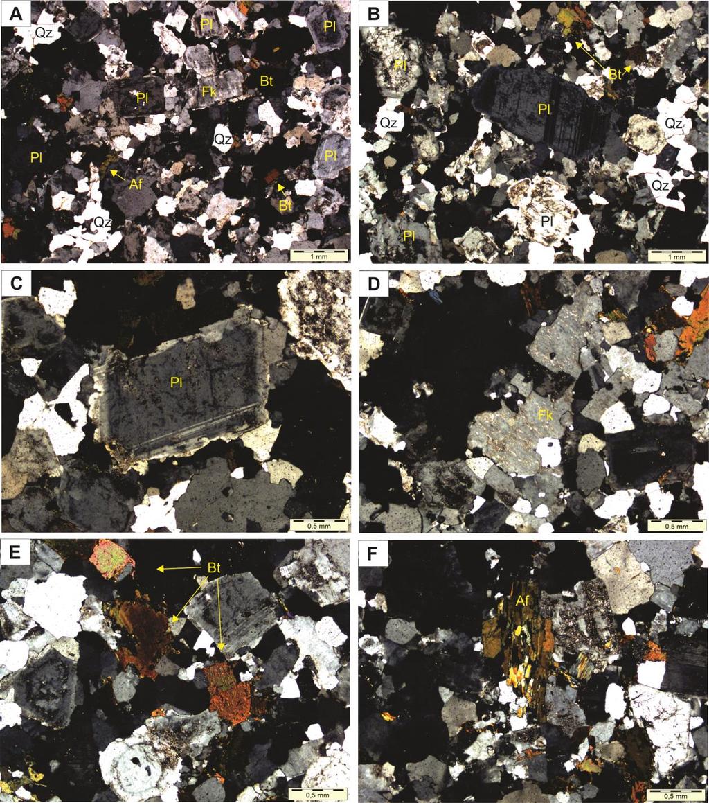 Caracterização Mesoscópica e Microscópica das Rochas Estudadas 60 Figura 21 - Fotomicrografias da fácies anfibólio-biotita monzogranito fino.