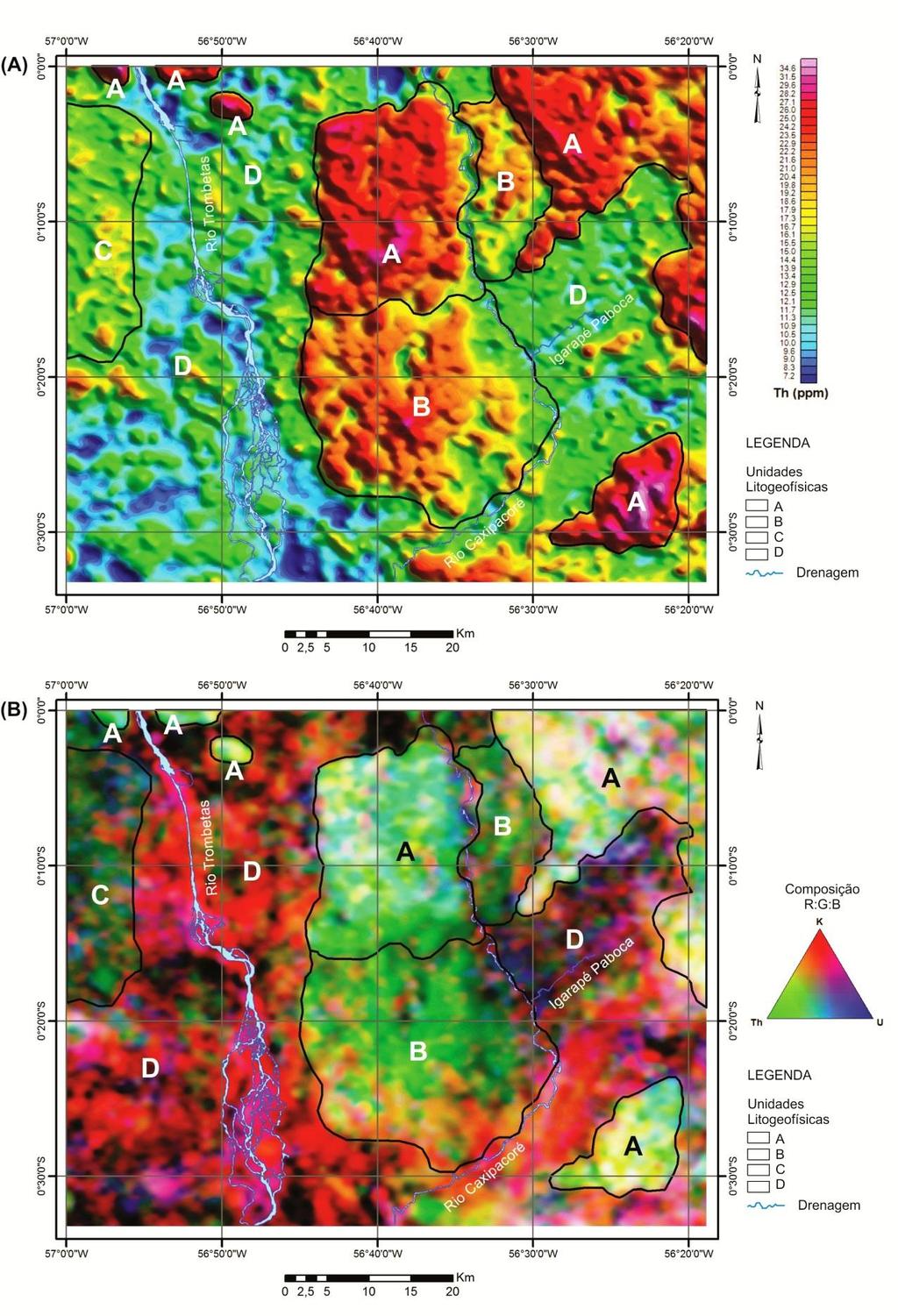 Interpretação Geológico-Geofísica 70 Figura 25 - Mapas gamaespectrométricos.