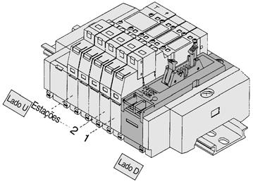 figura da esquerda. LED indicador/supressor de picos de tensão Nota 1) Quando é necessária uma fonte de energia externa, ligue a fonte de alimentação ao terminal de energia.