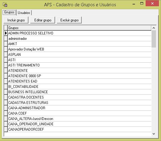 8.1 Grupos Serão apresentadas as três funcionalidades possíveis: Incluir, Editar e Excluir, assim como a lista dos Grupos já cadastrados.