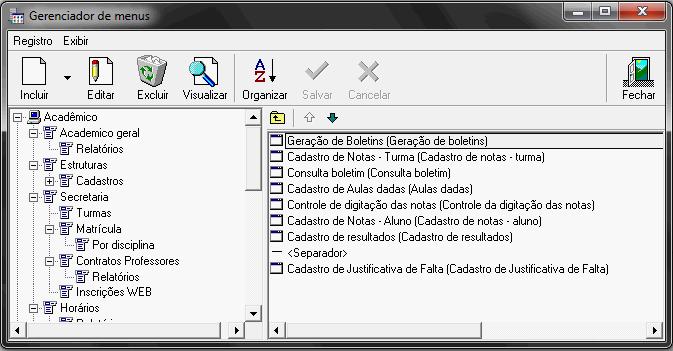 Selecione à esquerda na árvore de menus, onde o item será exibido, Ao clicar em Incluir um item de menu, será criado um novo campo onde deverá ser informado o nome para exibição.