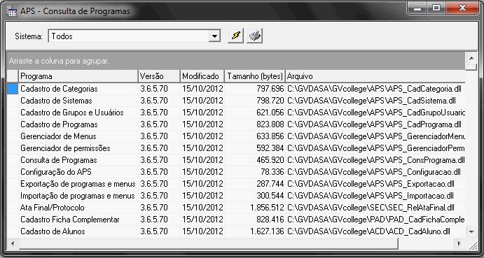 Nele é possível filtrar a listagem dos programas de acordo com um sistema desejado, ou listar todos os programas.