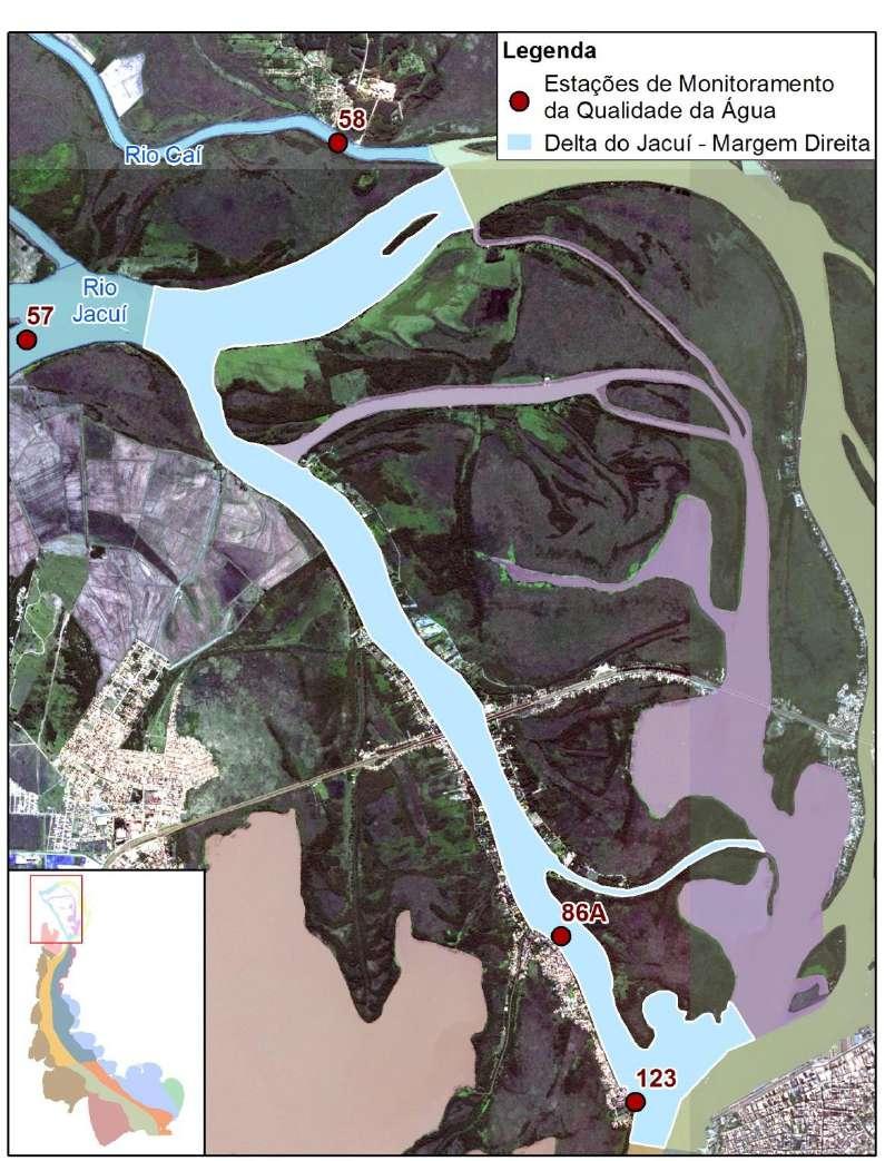 Figura 18: Localização do segmento Delta do Jacuí - Margem Direita Nesta região, como pode ser observado nos histogramas de