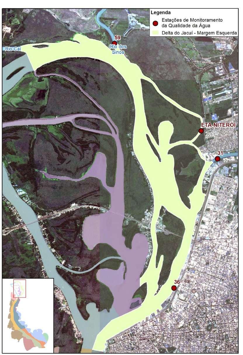 Figura 20: Localização do segmento Delta do Jacuí - Margem Esquerda Nesta região, observa-se uma piora significativa na qualidade da água que