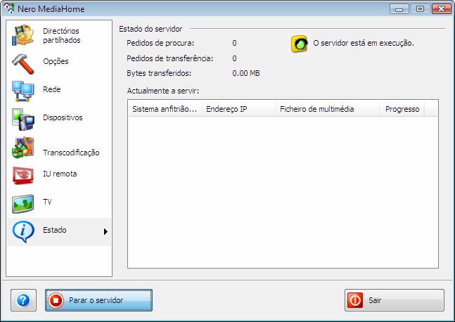 Ecrã Estado 12 Ecrã Estado O ecrã Estado apresenta o estado actual do servidor e dos clientes que estão a aceder a ele. Fig.