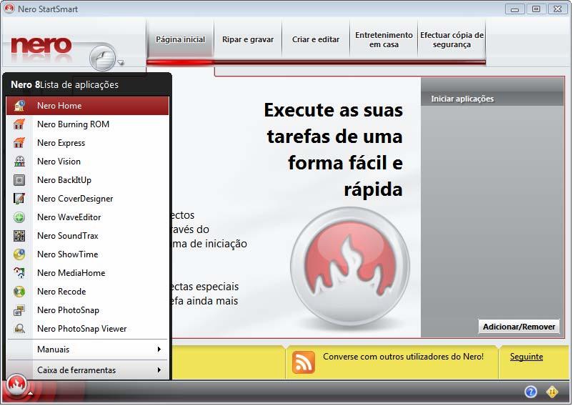 Iniciar o programa 3 Iniciar o programa Para iniciar o Nero MediaHome através do Nero StartSmart, efectue os seguintes procedimentos: 1. Clique no ícone Nero StartSmart.