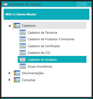 Sistema apresenta a tela Cadastro de Usuários No campo Nome informar entre % % o nome do usuário que deseja cadastrar na tela Cadastro de Usuários e clicar