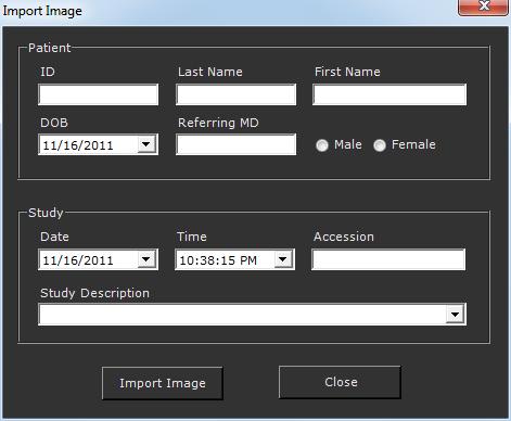 Manuseamento de Imagens Importar Imagens Import DICOM Folder: Importa uma pasta de imagens DICOM para a sua cache local.